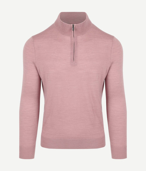 Suitable merino halve rits trui roze | Slim-fit