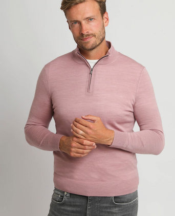 Suitable merino halve rits trui roze | Slim-fit