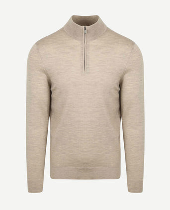 Merino halve rits trui sand