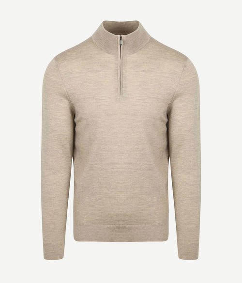 Suitable merino halve rits trui sand | Slim-fit