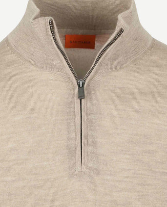 Merino halve rits trui sand