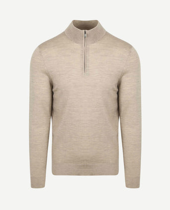 Merino halve rits trui sand