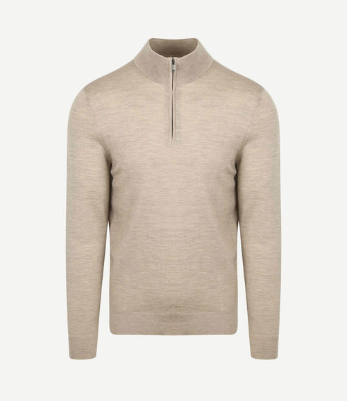Merino halve rits trui sand