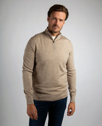 Suitable merino halve rits trui sand | Slim-fit