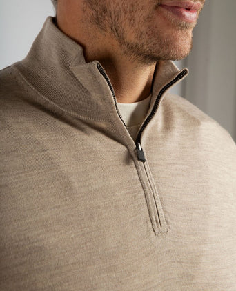 Suitable merino halve rits trui sand | Slim-fit