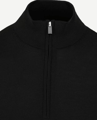 Suitable merino halve rits trui zwart | Slim-fit