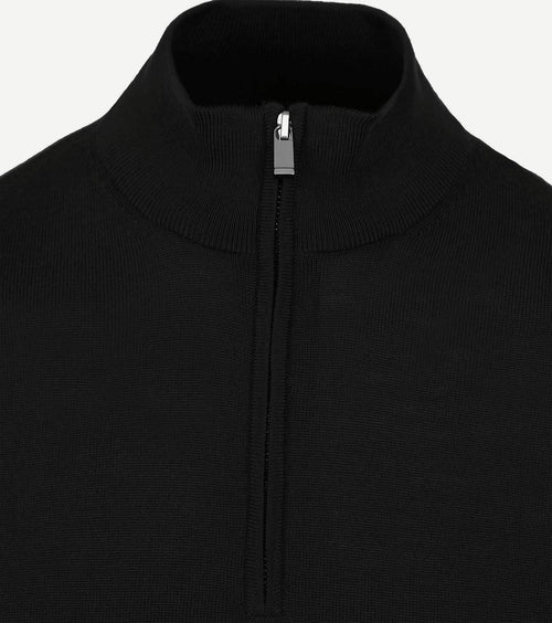 Suitable merino halve rits trui zwart | Slim-fit