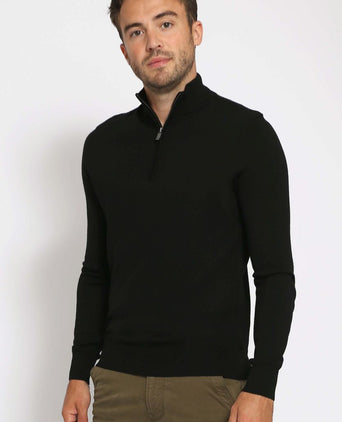 Suitable merino halve rits trui zwart | Slim-fit