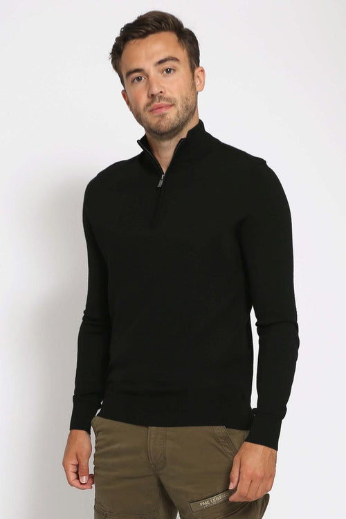 Suitable merino halve rits trui zwart | Slim-fit