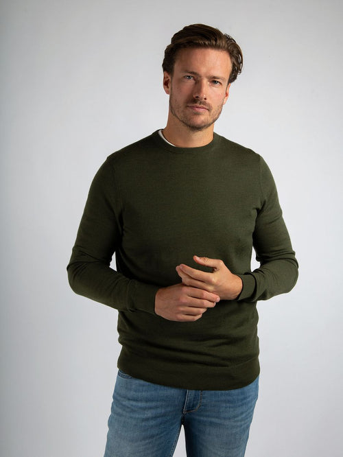 Suitable merino pullover military groen