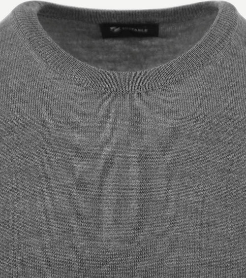 Suitable merino pullover ronde hals antraciet