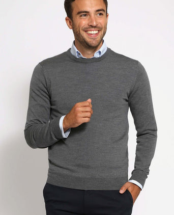 Suitable merino pullover ronde hals antraciet