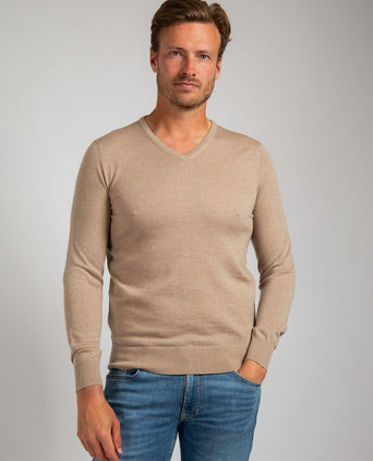 Suitable merino pullover v-hals beige | Slim-fit