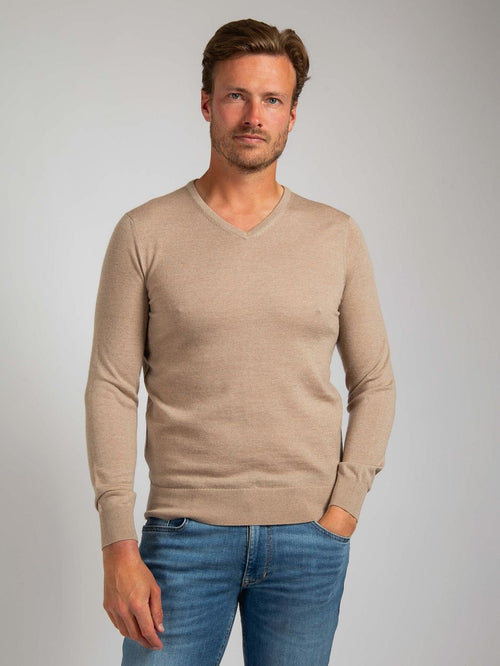 Suitable merino pullover v-hals beige | Slim-fit