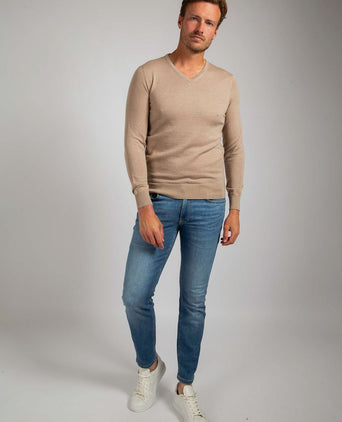 Suitable merino pullover v-hals beige | Slim-fit