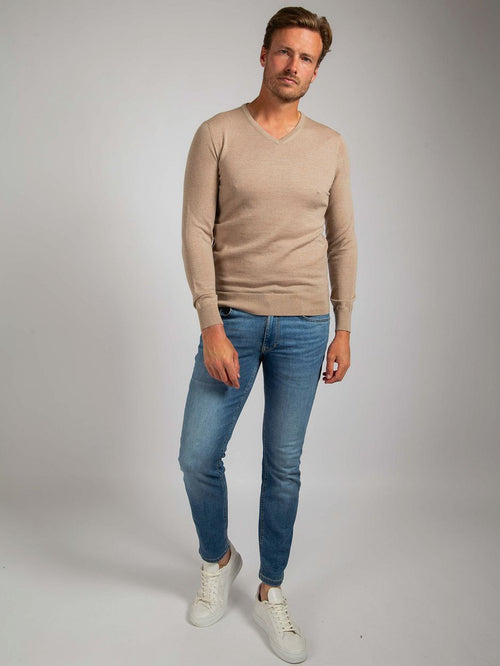 Suitable merino pullover v-hals beige | Slim-fit