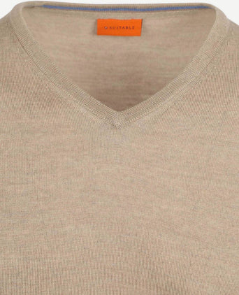 Suitable merino pullover v-hals beige | Slim-fit