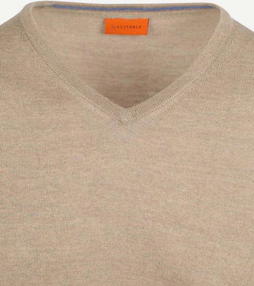Suitable merino pullover v-hals beige | Slim-fit