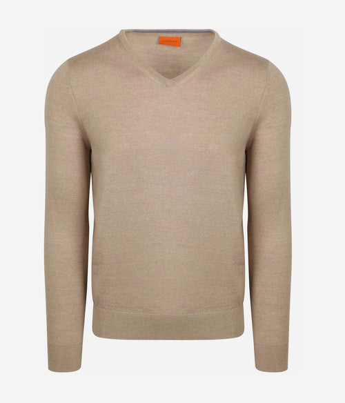 Suitable merino pullover v-hals beige | Slim-fit