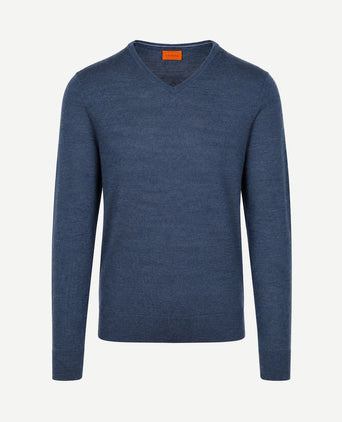 Merino pullover v-hals denim blauw
