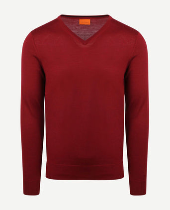 Suitable merino pullover v-hals donkerrood | Slim-fit