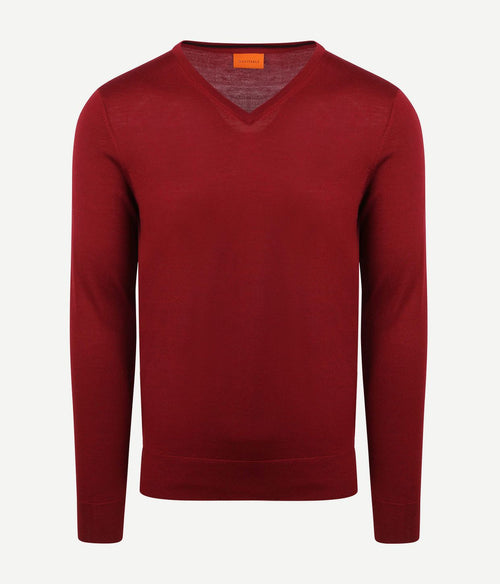 Suitable merino pullover v-hals donkerrood | Slim-fit