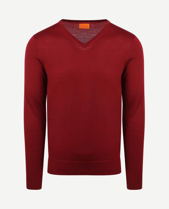 Merino pullover v-hals donkerrood