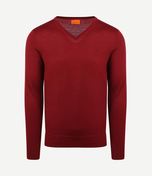 Merino pullover v-hals donkerrood