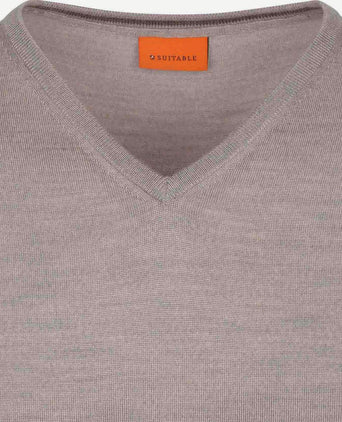 Suitable merino pullover v-hals greige | Slim-fit
