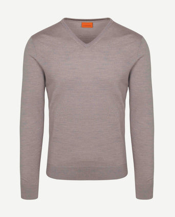 Suitable merino pullover v-hals greige | Slim-fit