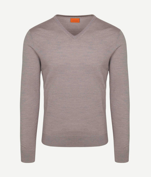 Suitable merino pullover v-hals greige | Slim-fit