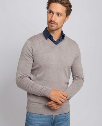 Suitable merino pullover v-hals greige | Slim-fit