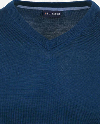 Suitable merino pullover v-hals indigo blauw | Slim-fit