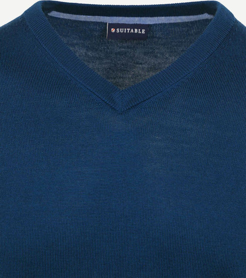 Suitable merino pullover v-hals indigo blauw | Slim-fit