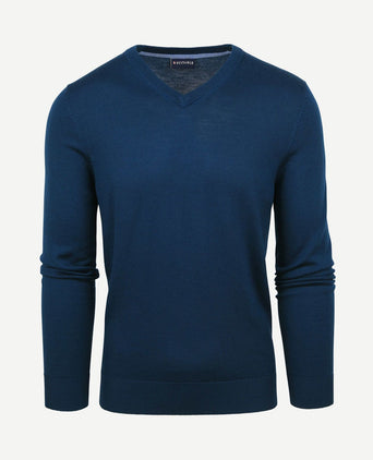 Merino pullover v-hals indigo blauw