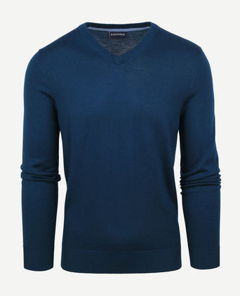 Suitable merino pullover v-hals indigo blauw | Slim-fit