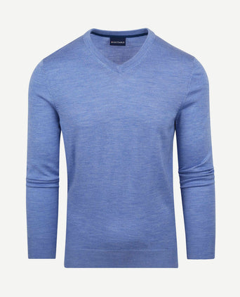 Merino pullover v-hals lichtblauw