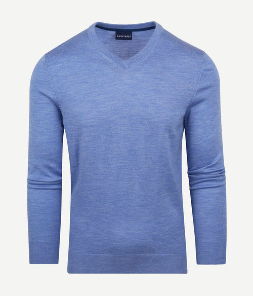 Suitable merino pullover v-hals lichtblauw | Slim-fit