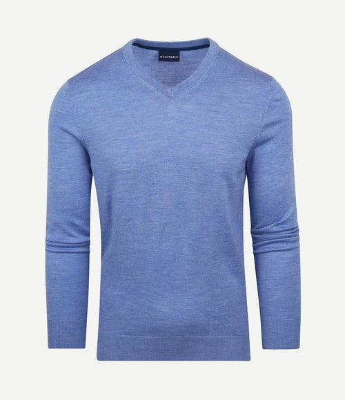 Merino pullover v-hals lichtblauw