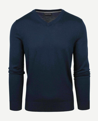 Merino pullover v-hals donkerblauw