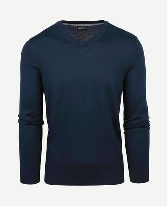 Merino pullover v-hals donkerblauw