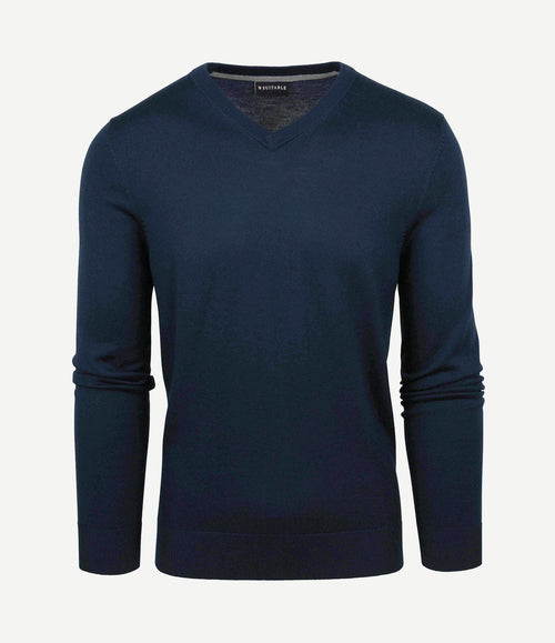 Merino pullover v-hals donkerblauw