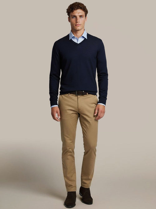 Suitable merino pullover v-hals donkerblauw | Slim-fit