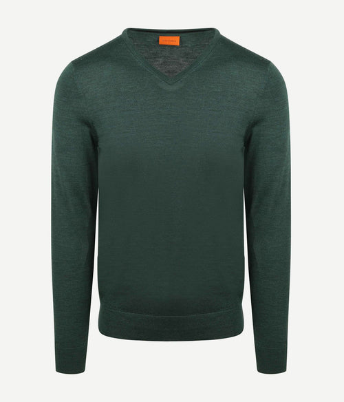 Suitable merino pullover v-hals racing groen | Slim-fit