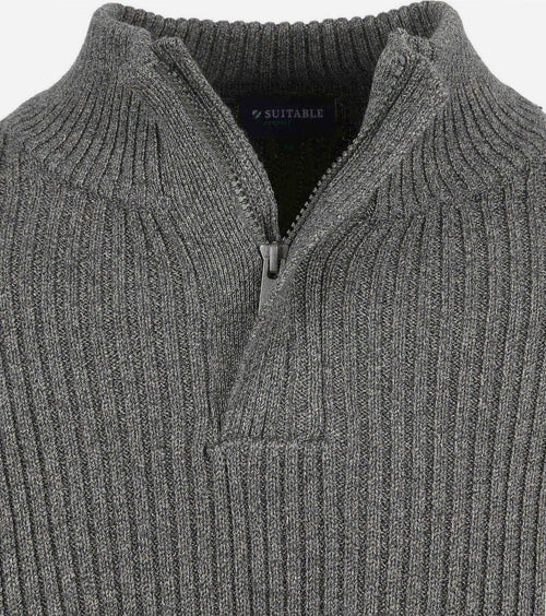 Suitable mou halve rits trui antraciet | Slim-fit
