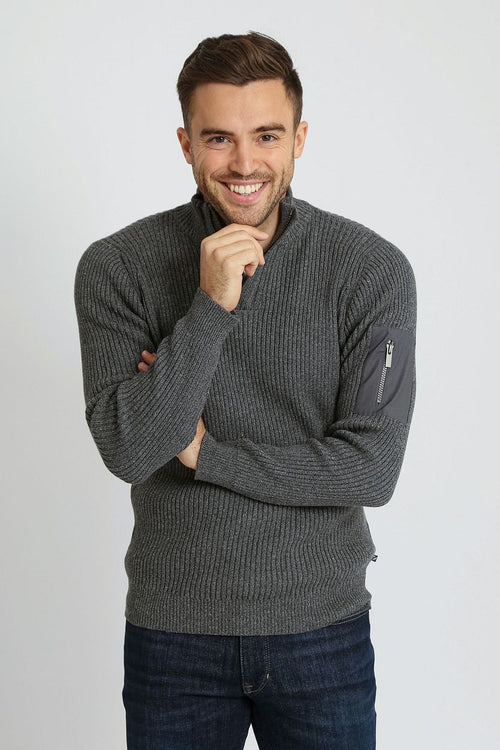 Suitable mou halve rits trui antraciet | Slim-fit