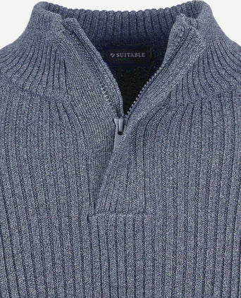 Suitable mou halve rits trui blauw | Slim-fit