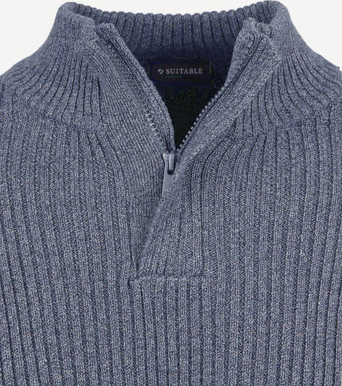 Suitable mou halve rits trui blauw | Slim-fit