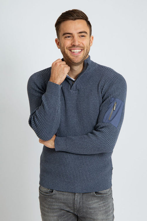 Suitable mou halve rits trui blauw | Slim-fit