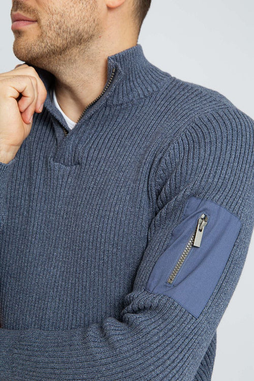 Suitable mou halve rits trui blauw | Slim-fit